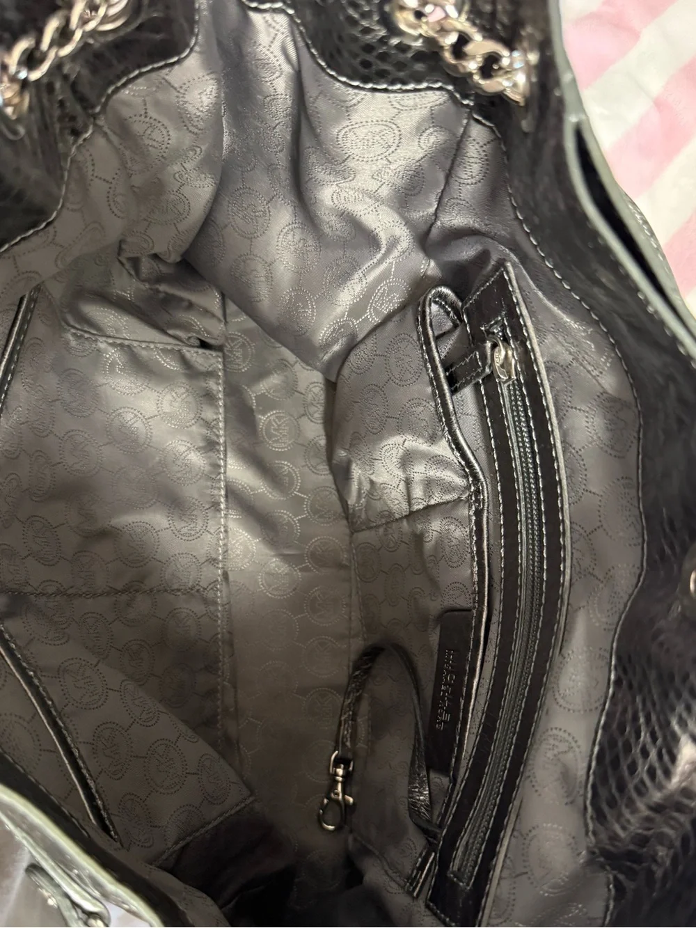 Michael Kors Metallic Black Snake-Embossed Shoulder Bag WITH matching Wallet